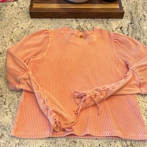 Free People medium pink, puff sleeve thermal with corset sleeves